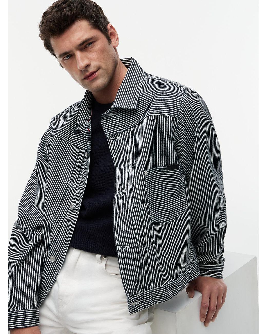 Tommy Hilfiger Gray Stripe Denim Jacket for men