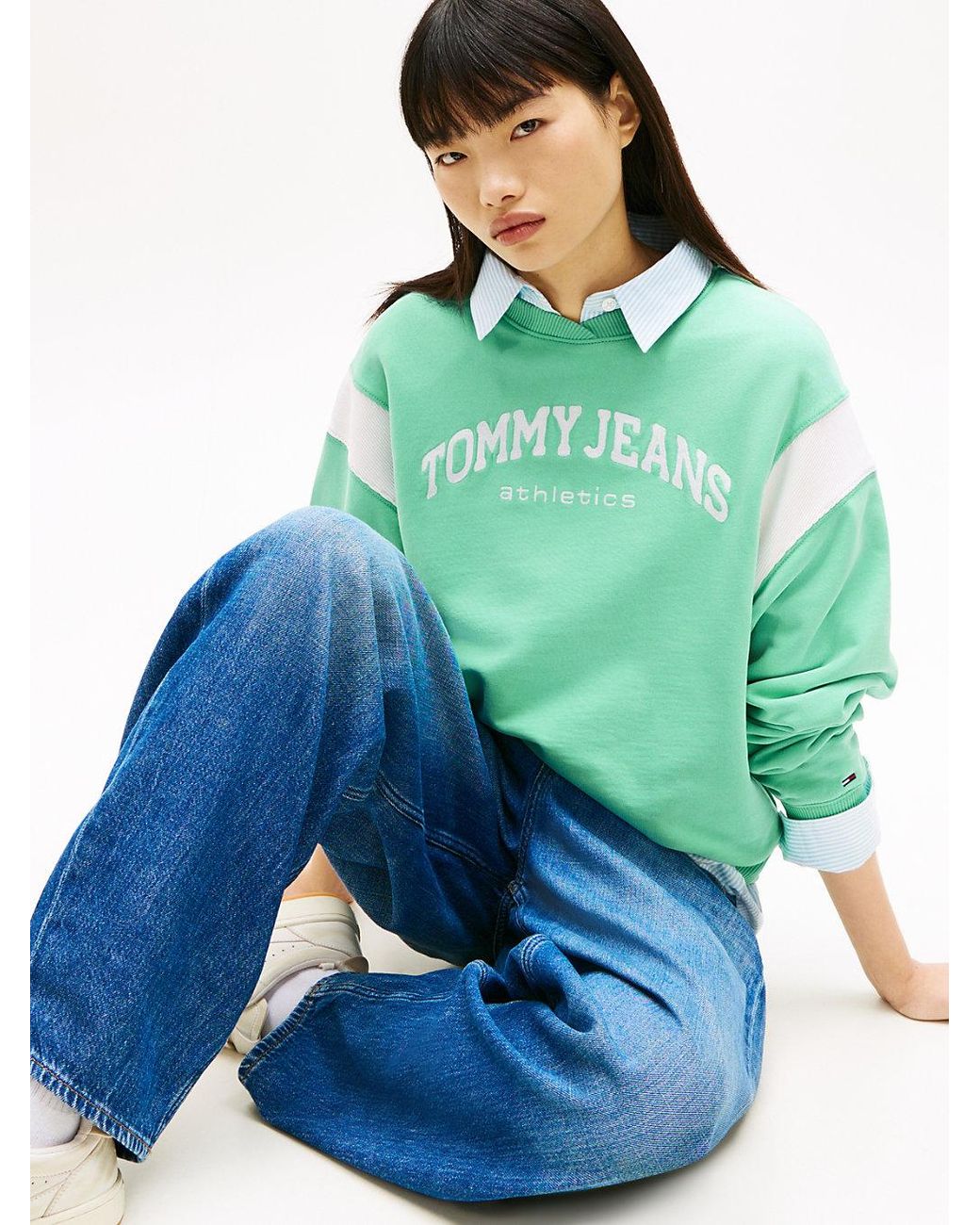 Tommy Hilfiger Green Contrast Logo Embroidery Boxy Sweatshirt
