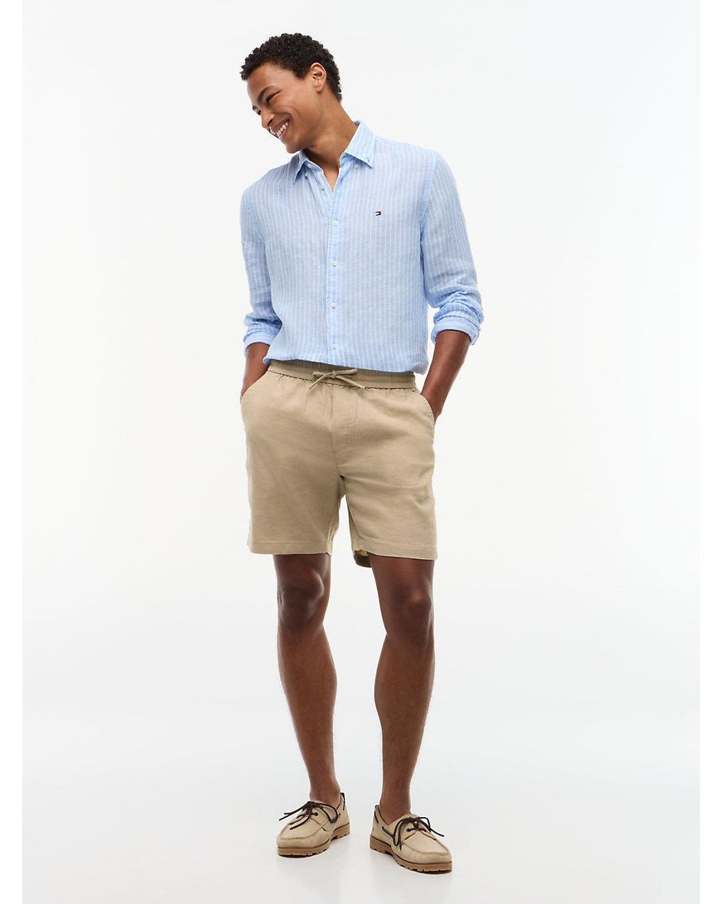 Tommy Hilfiger Blue Dover Linen Blend Regular Fit Chino Shorts for men