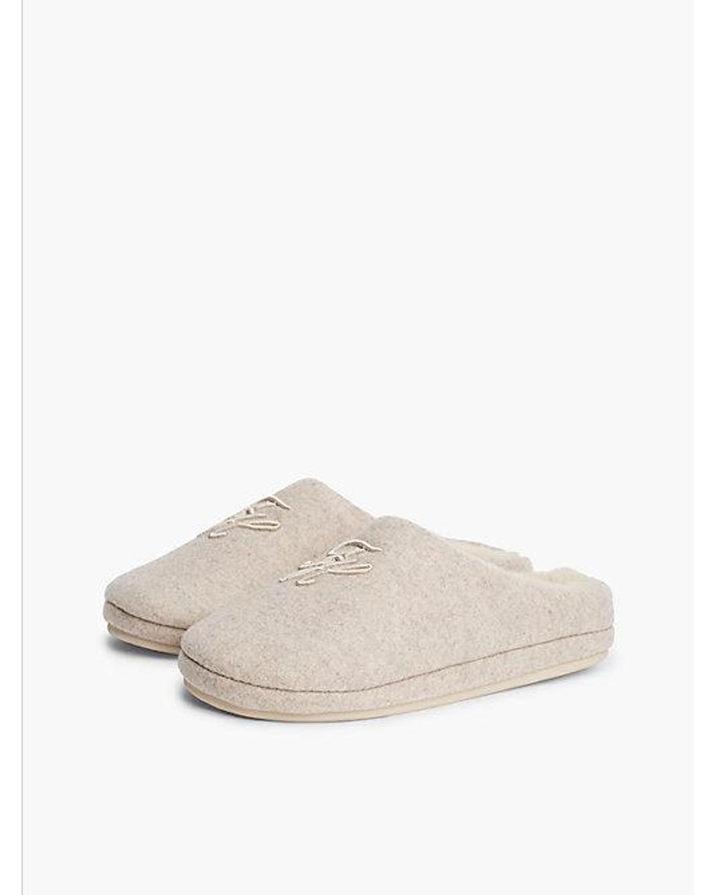 Tommy Hilfiger White Logo Embroidery Flannel Slippers