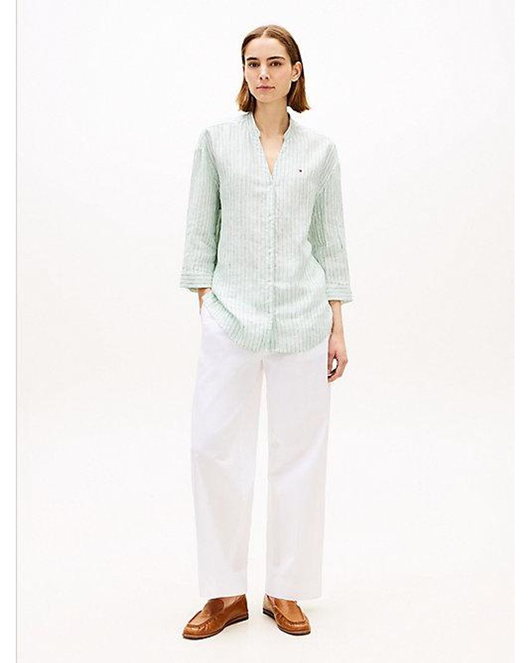 Tommy Hilfiger White Relaxed Fit Pure Linen Half Sleeve Shirt