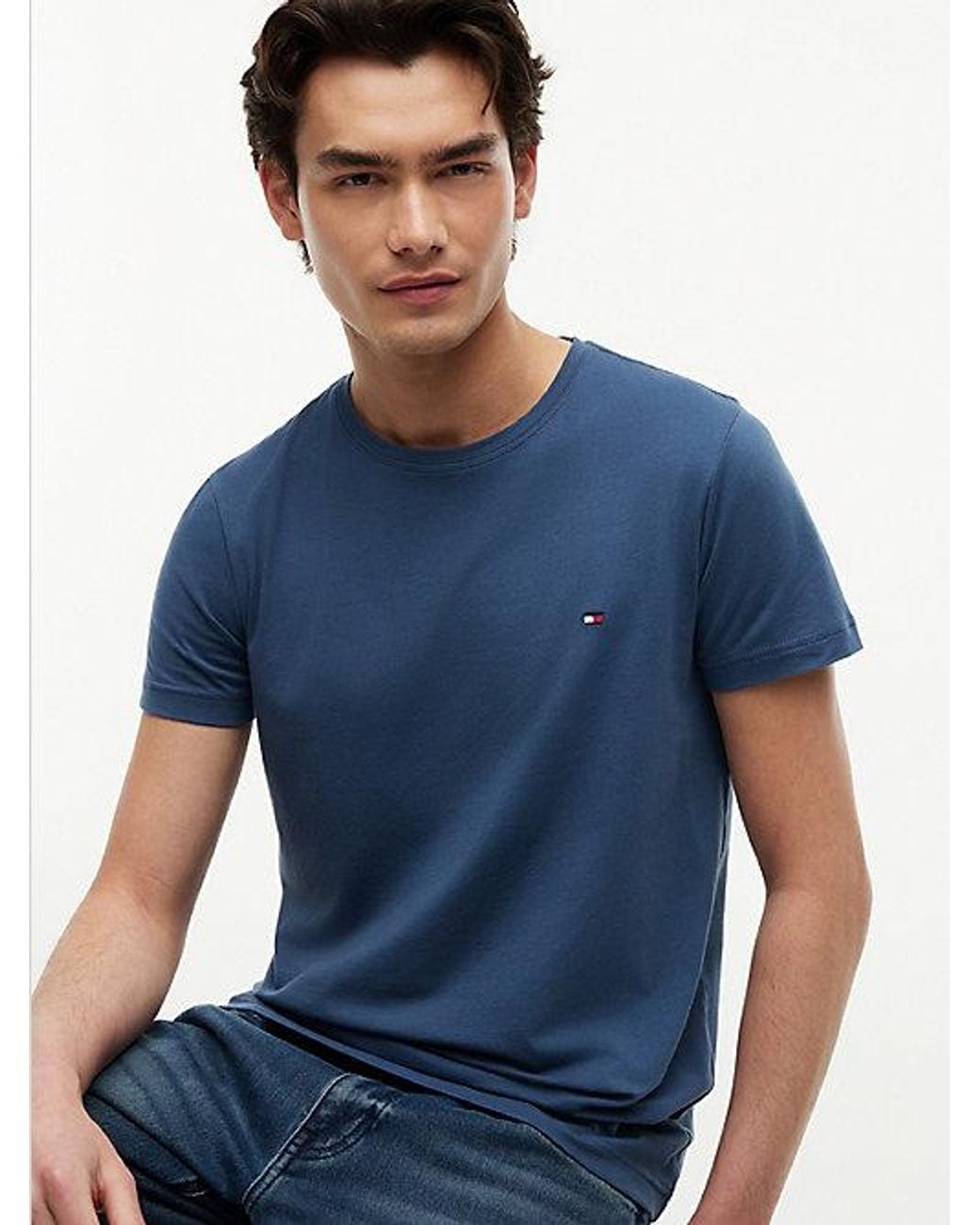 Tommy Hilfiger Blue Flag Embroidery Slim Jersey T-Shirt for men
