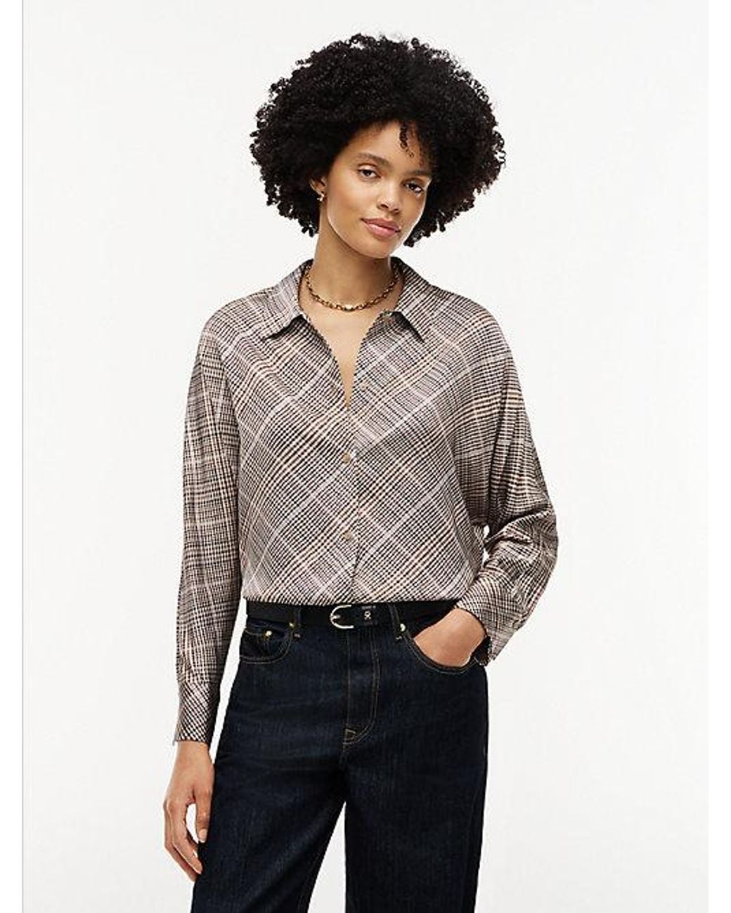 Tommy Hilfiger Gray Relaxed Fit Print Satin Shirt