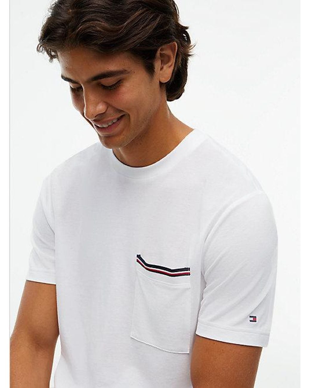 Tommy Hilfiger White Global Stripe Pocket Pique T-Shirt for men