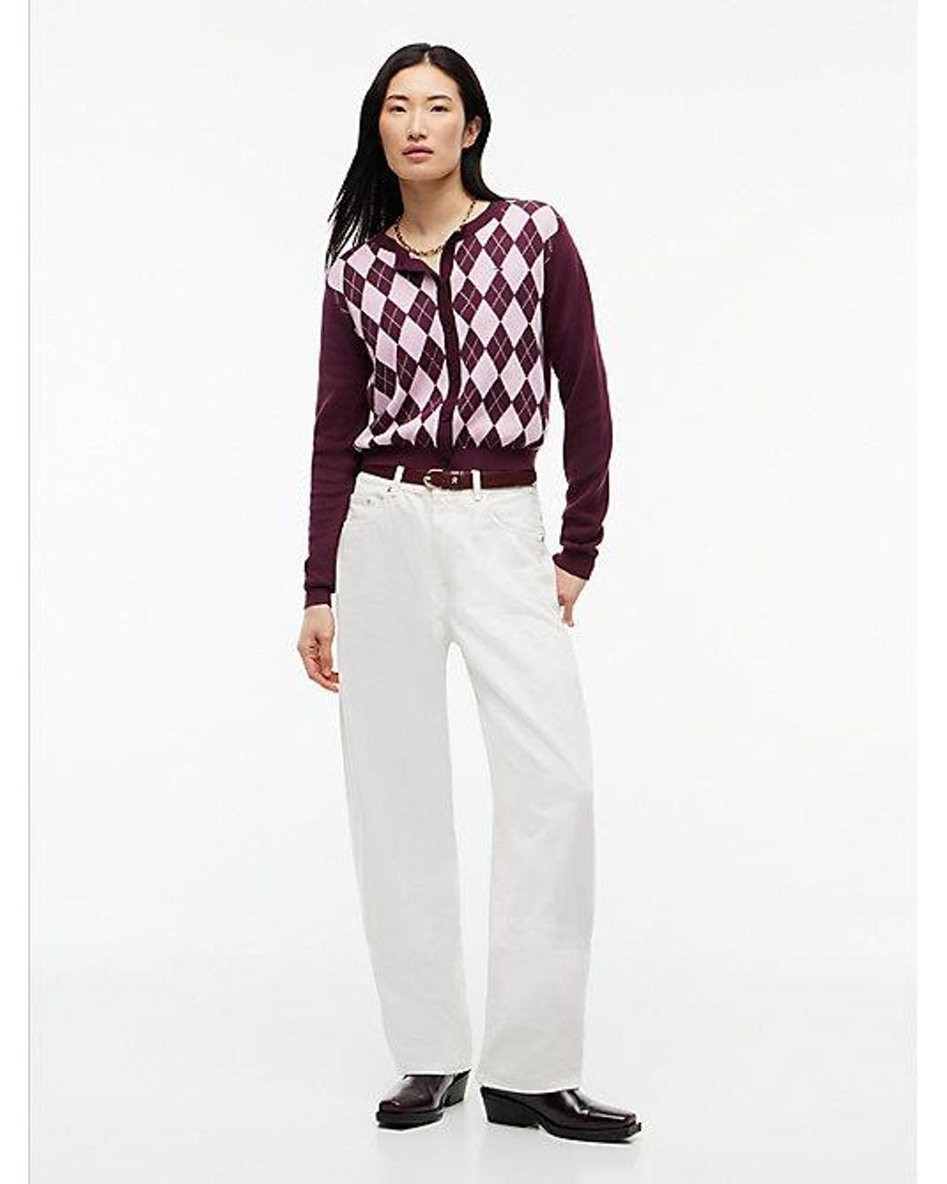 Tommy Hilfiger Red Tommy Jeans Argyle Crew Neck Cardigan