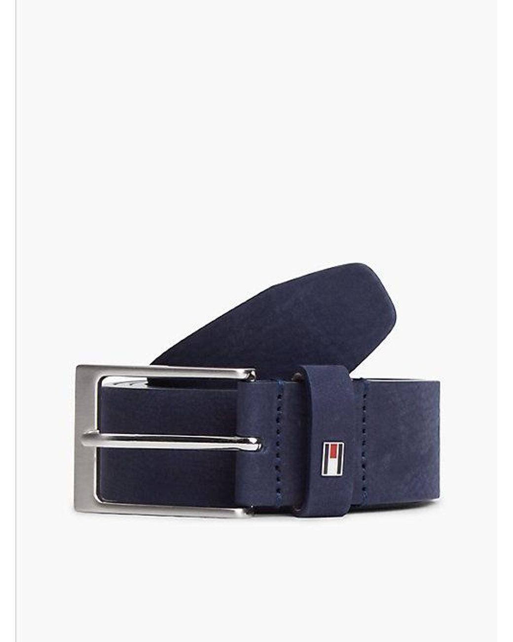 Tommy Hilfiger Blue Leather Enamel Flag Rectangular Buckle Belt for men