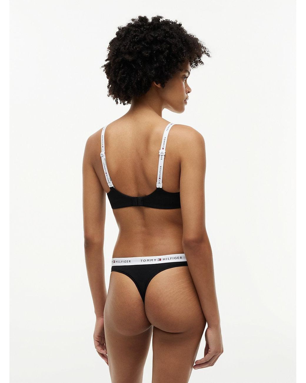 Tommy Hilfiger Black Repeat Logo Waistband Thong