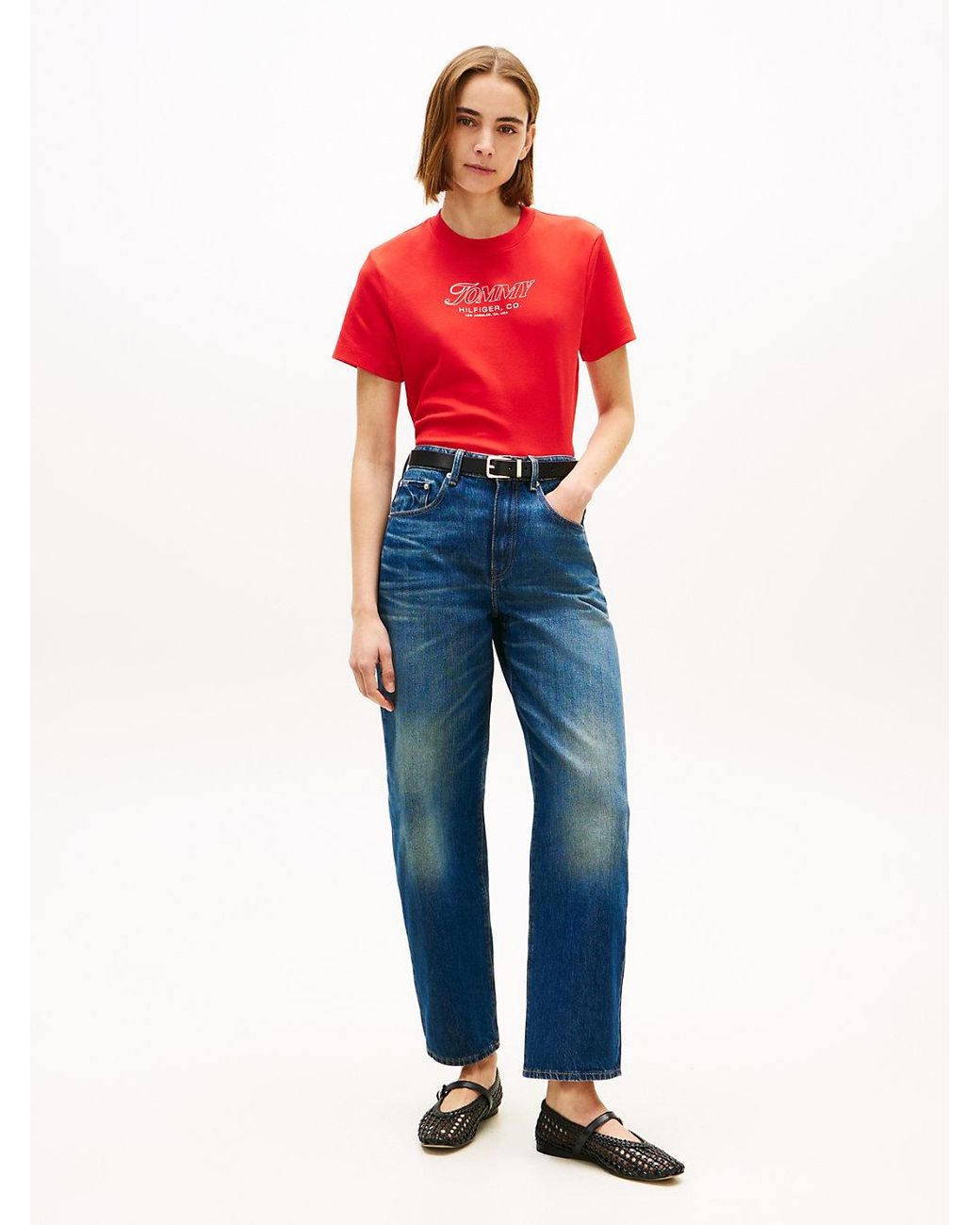 Tommy Hilfiger Red Logo Interlock Knit T-Shirt