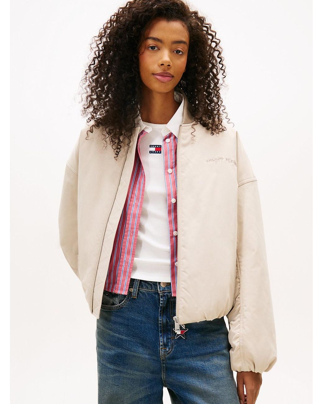 Tommy Hilfiger Natural Back Logo Embroidery Bomber Jacket