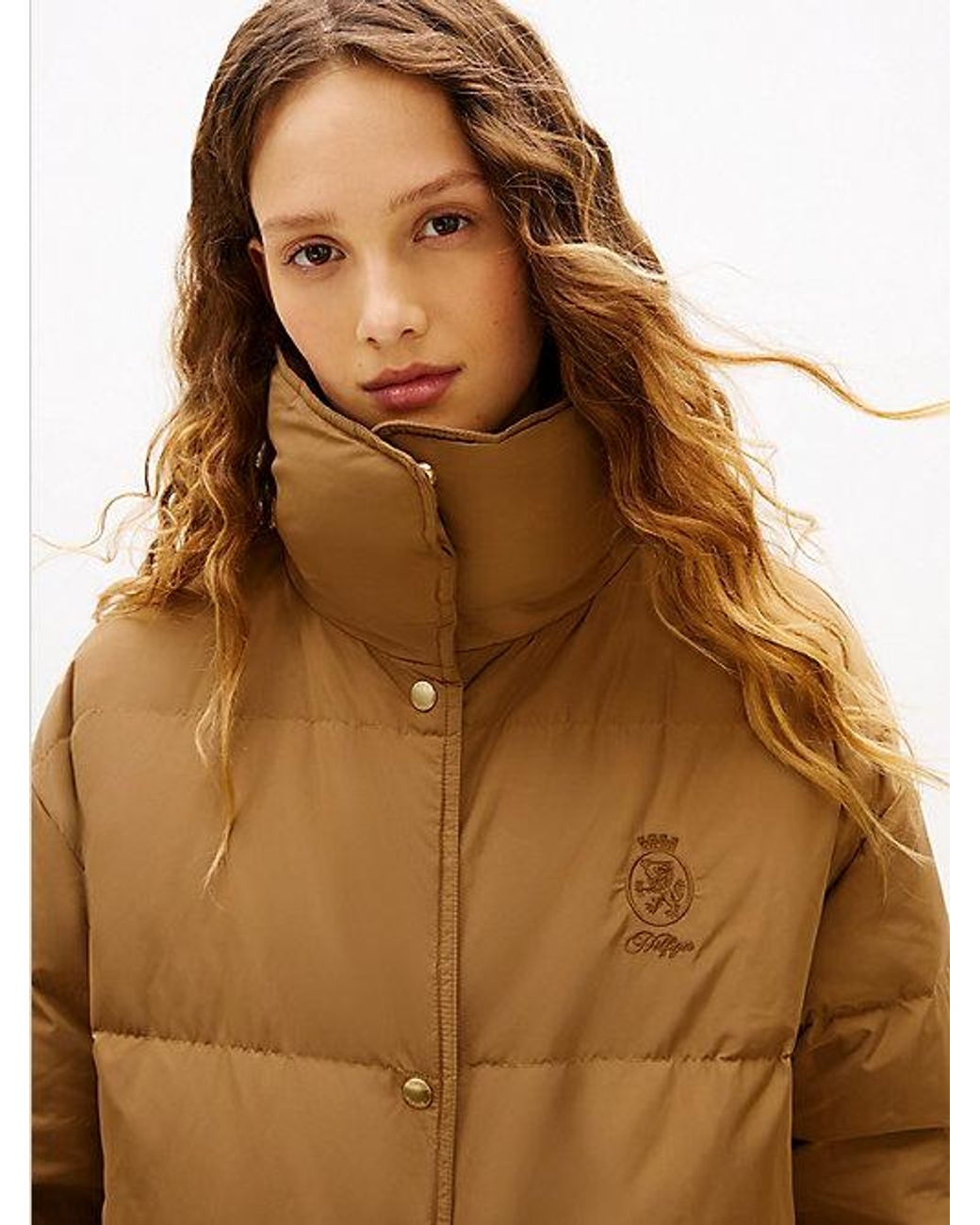 Tommy Hilfiger Brown Crest Embroidery Down Puffer Coat