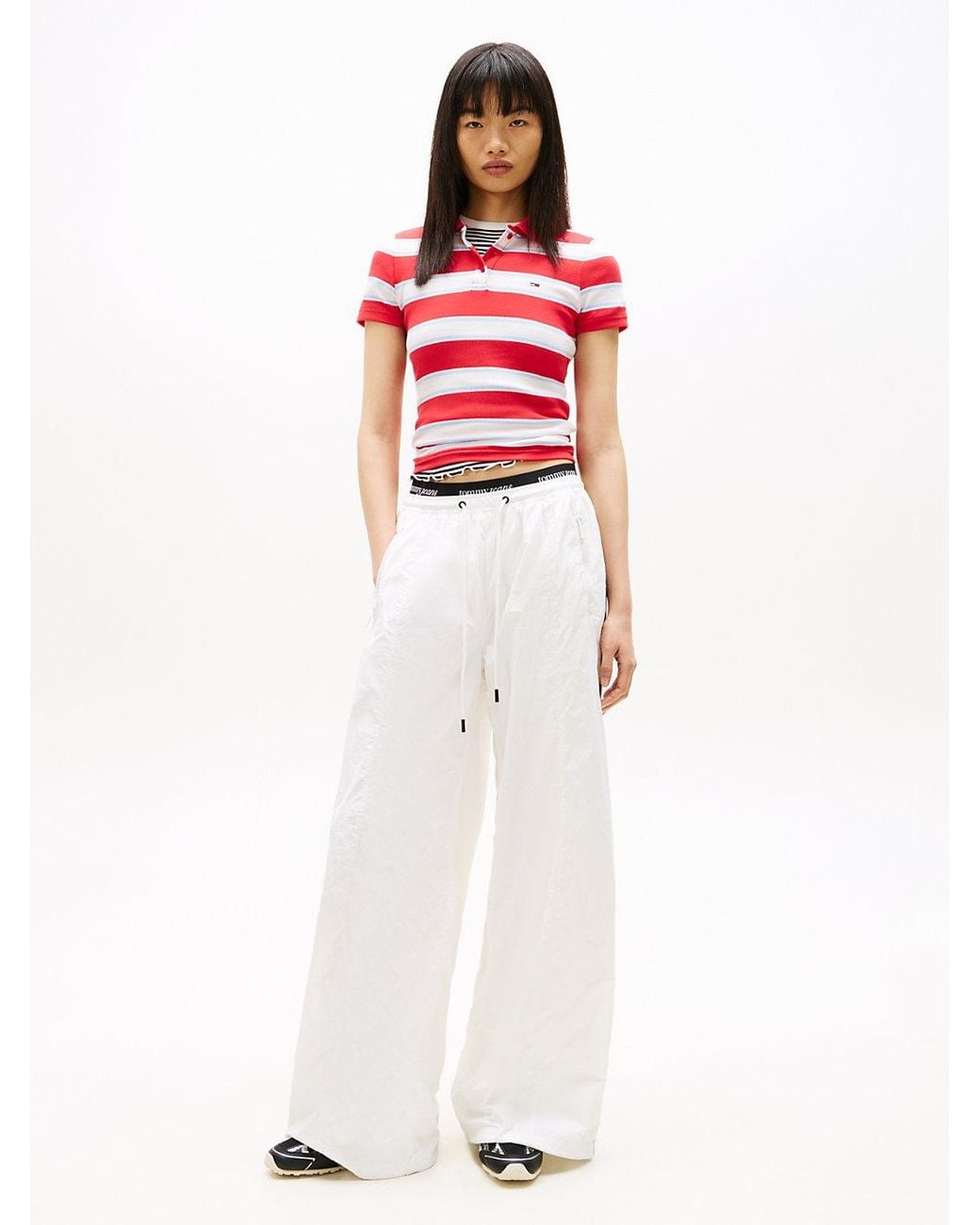 Tommy Hilfiger White Repeat Logo Tape Wide Leg Joggers