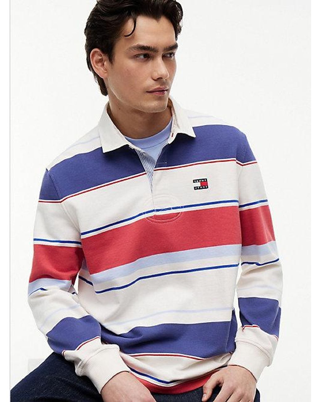 Tommy Hilfiger Blue Relaxed Fit Mixed Stripe Rugby Shirt for men