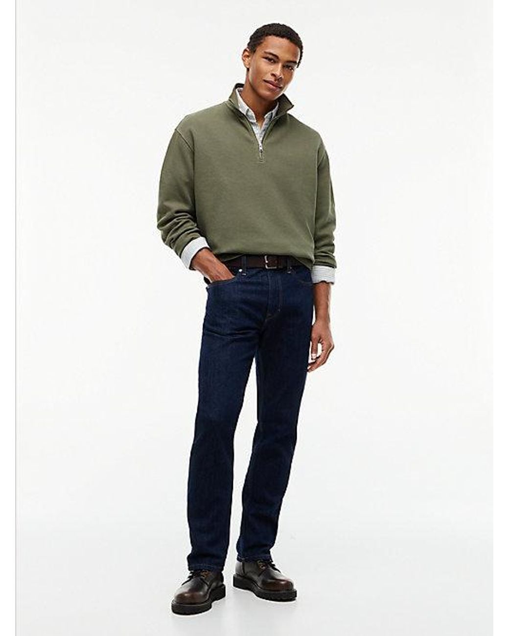 Tommy Hilfiger Green Tommy Jeans Waffle Knit Relaxed Quarter Zip Sweatshirt for men
