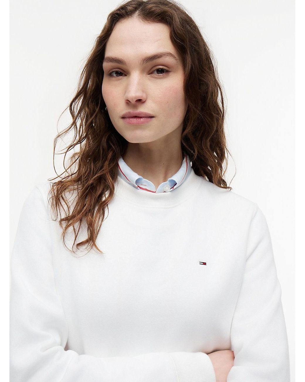 Tommy Hilfiger White Flag Embroidery Brushed Fleece Sweatshirt