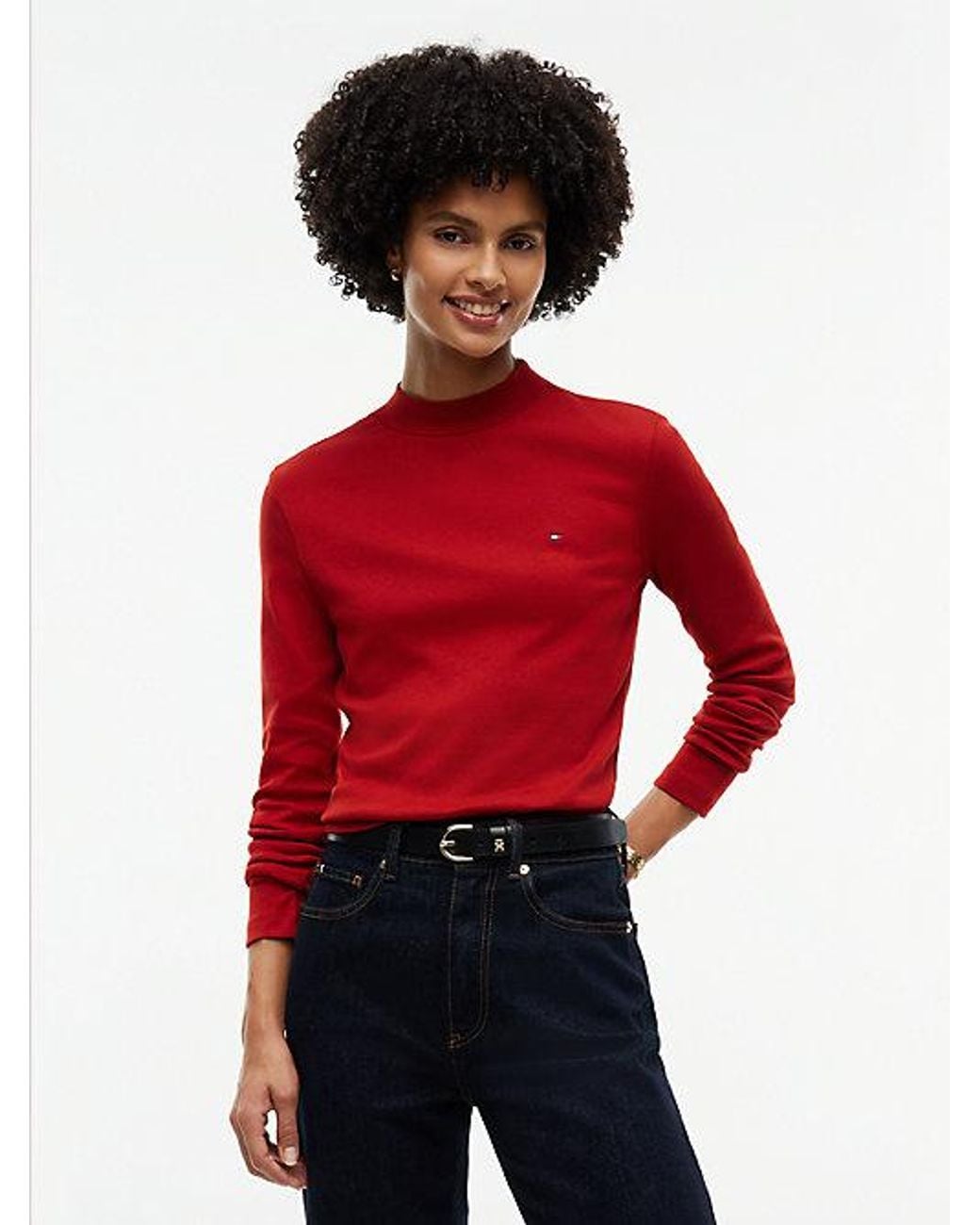 Tommy Hilfiger Red Slim Mock Neck Long Sleeve T-Shirt