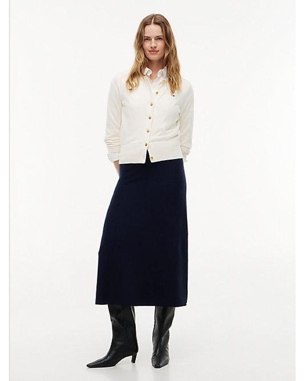 Tommy Hilfiger Blue Premium Knit Slim A Line Midi Skirt
