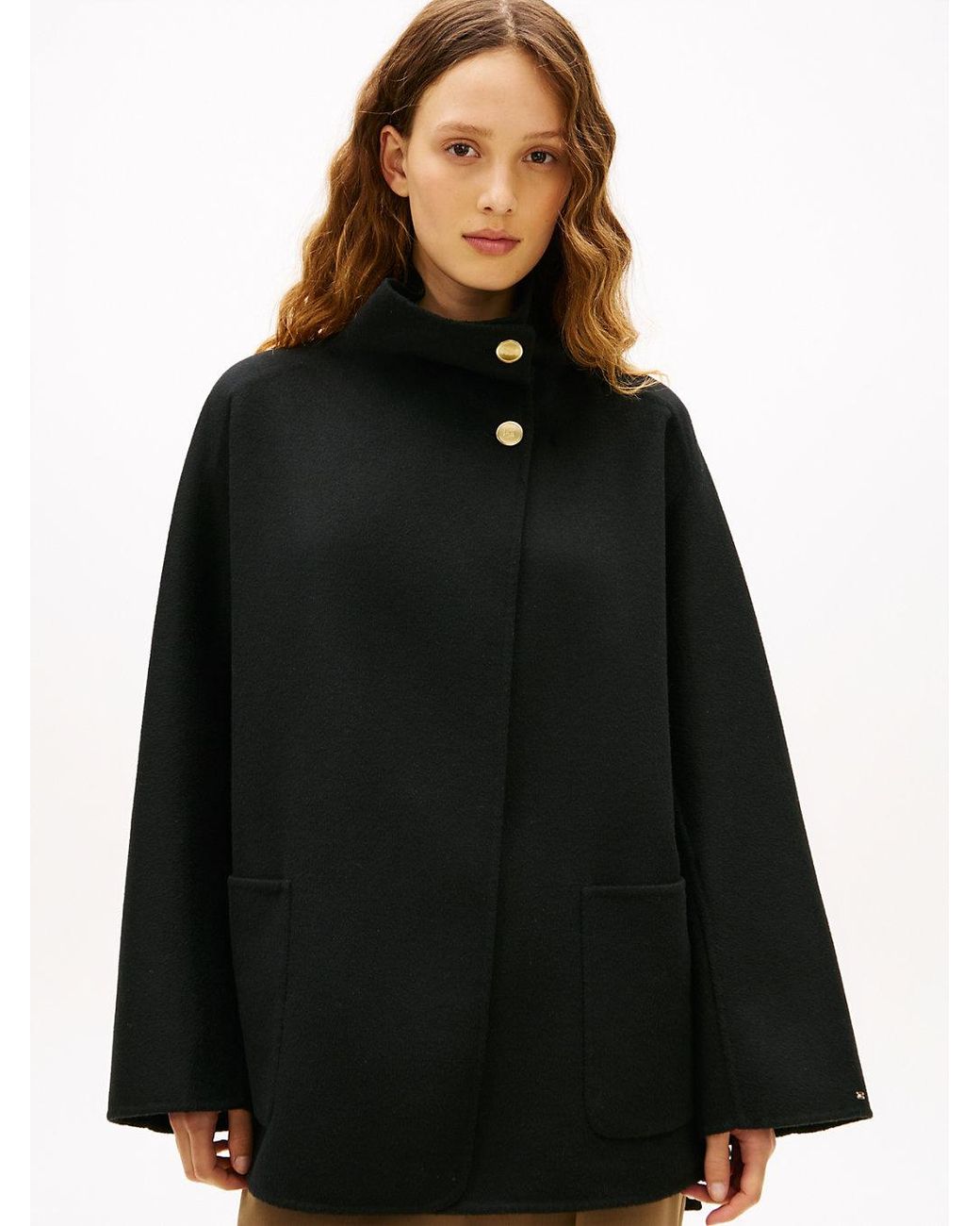 Tommy Hilfiger Black Wool Blend Funnel Neck Oversized Coat
