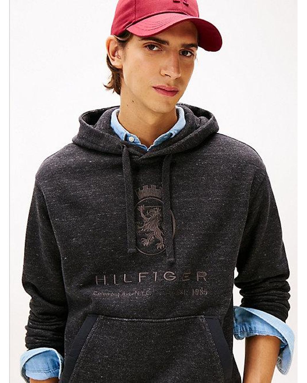 Tommy Hilfiger Black Varsity Crest Relaxed Fleece Hoody for men