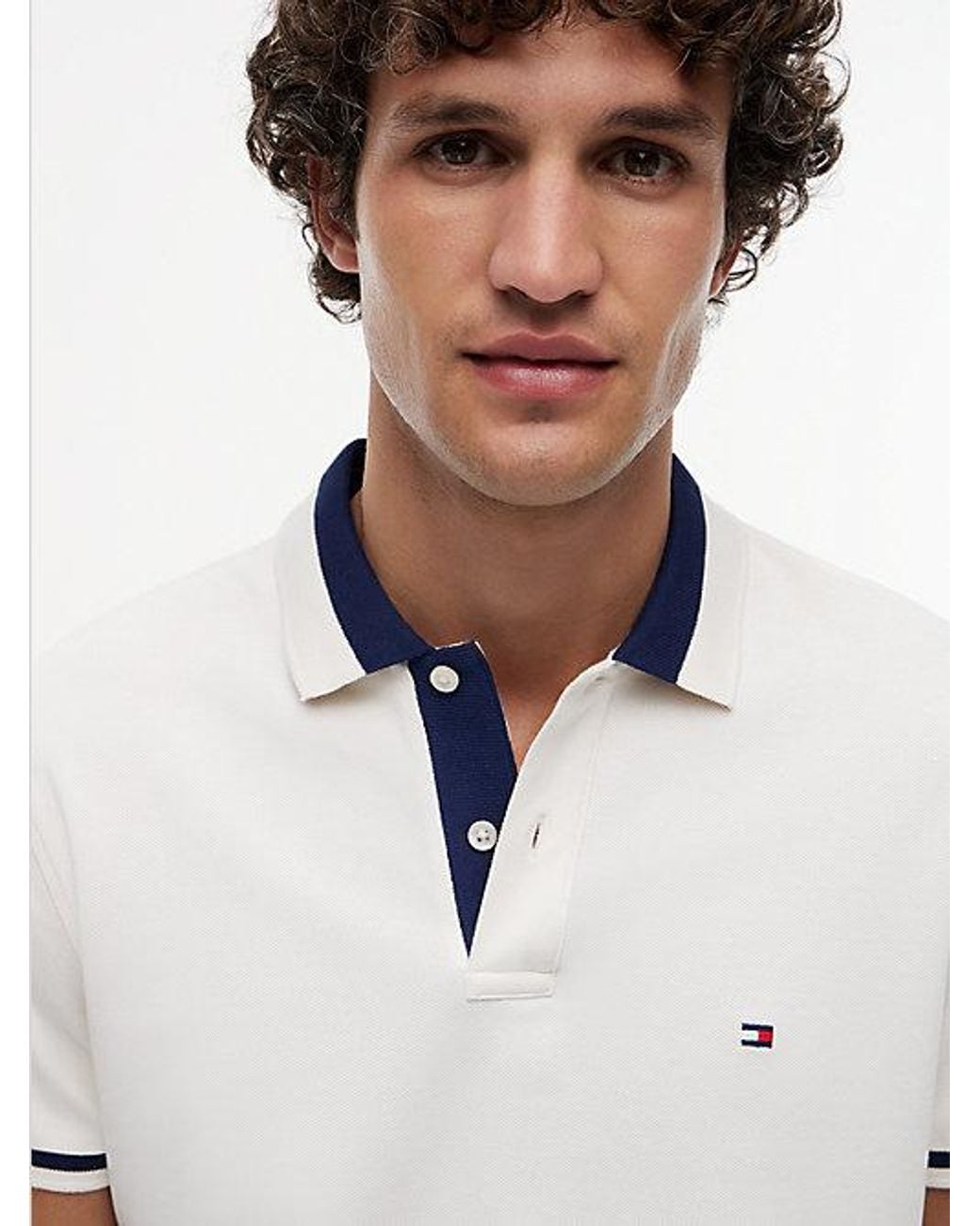 Tommy Hilfiger White Regular Fit Colour Blocked Collar Polo Shirt for men
