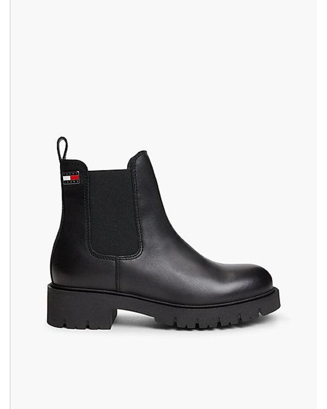 Tommy Hilfiger Black Tommy Jeans Leather Warm Lined Cleat Chelsea Boots