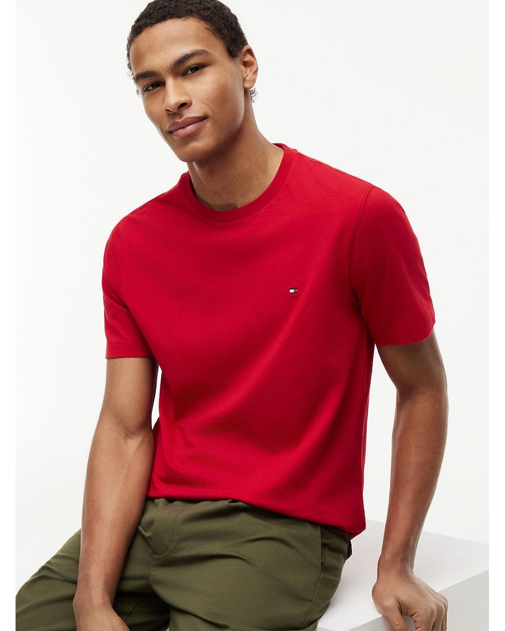 Tommy Hilfiger Red Flag Embroidery Crew Neck T-shirt for men