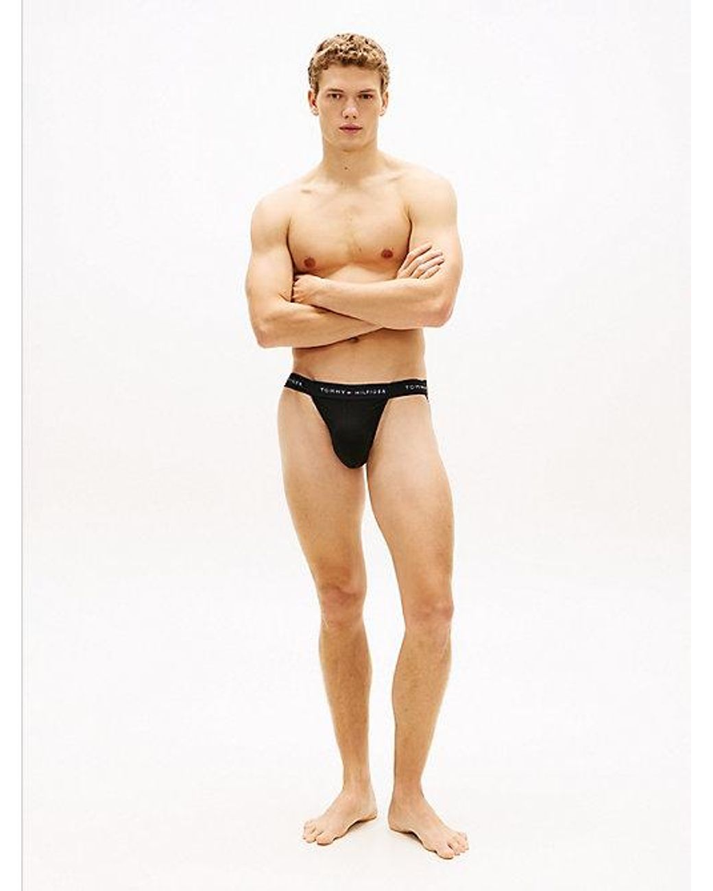 Tommy Hilfiger Black 3 Pack Signature Logo Waistband Jockstraps for men