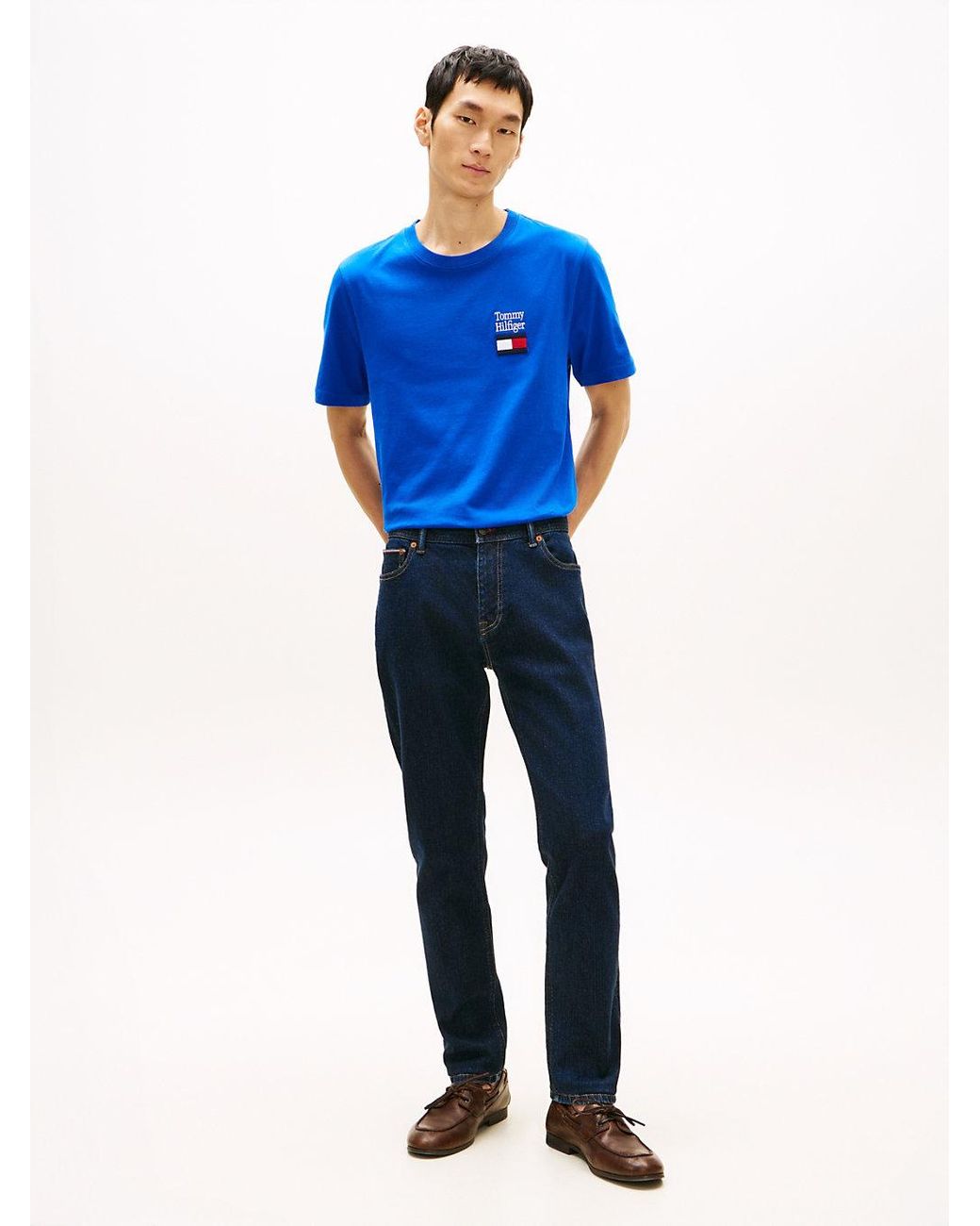 Tommy Hilfiger Blue Logo Embroidery Jersey Crew Neck T-Shirt for men
