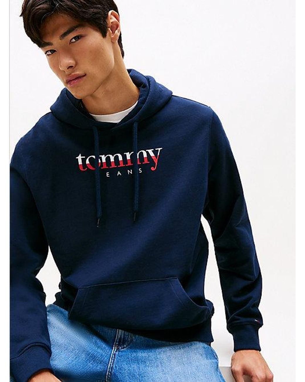 Tommy Hilfiger Blue Logo Drawstring Terry Hoody for men