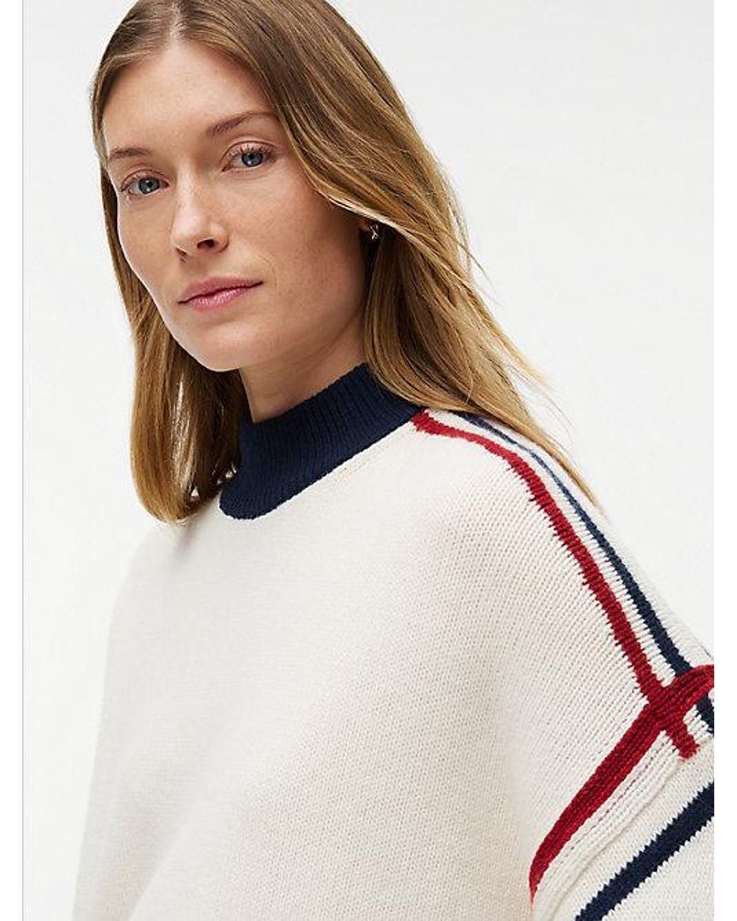 Tommy Hilfiger White Pure Wool Oversized Mock Neck Jumper