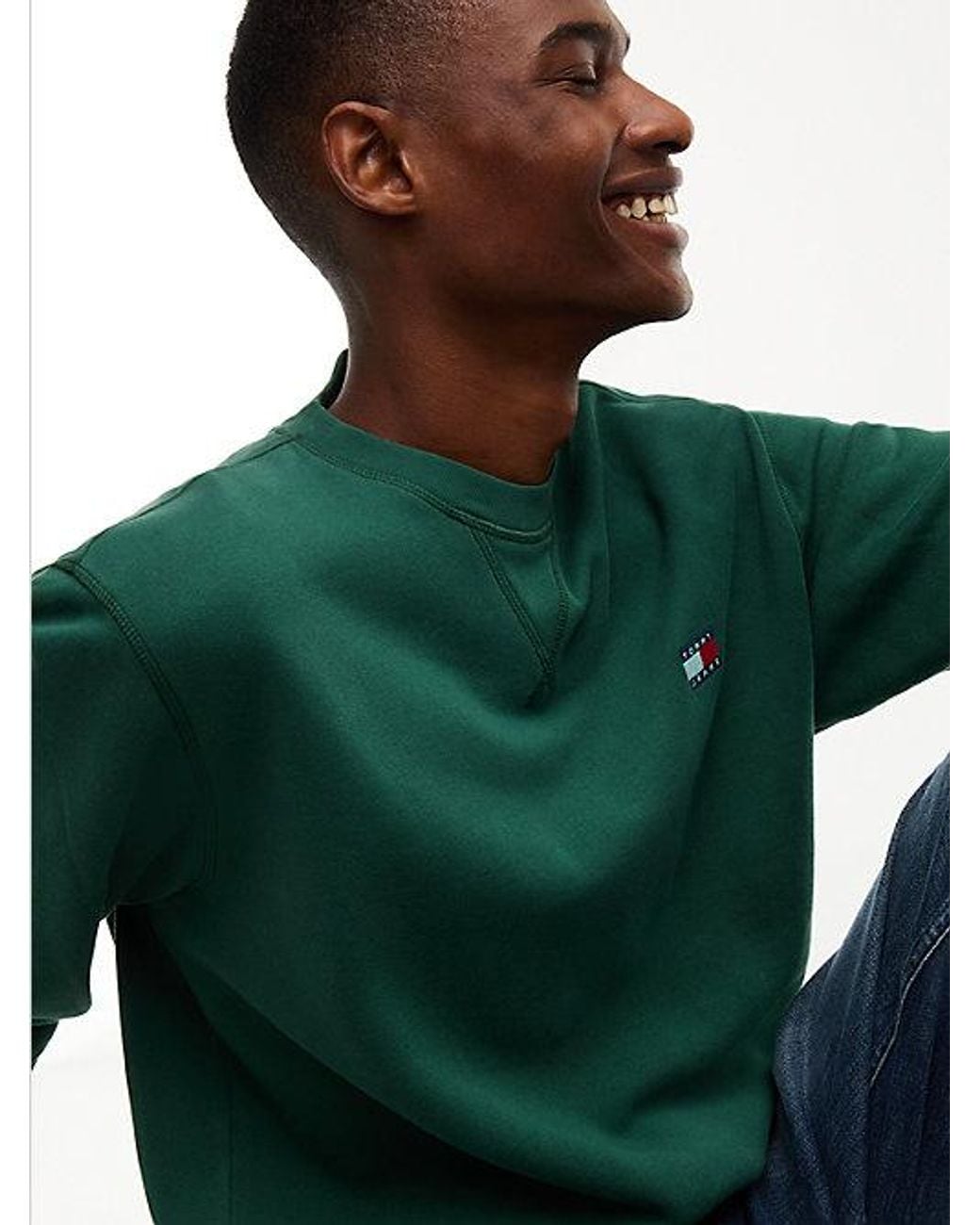 Tommy Hilfiger Green Tommy Jeans Badge Fleece Crew Neck Sweatshirt for men