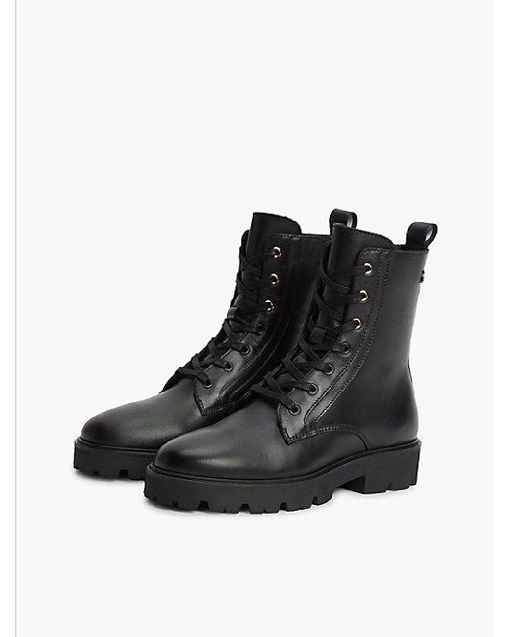 Tommy Hilfiger Black Th Monogram Leather Lace Up Boots