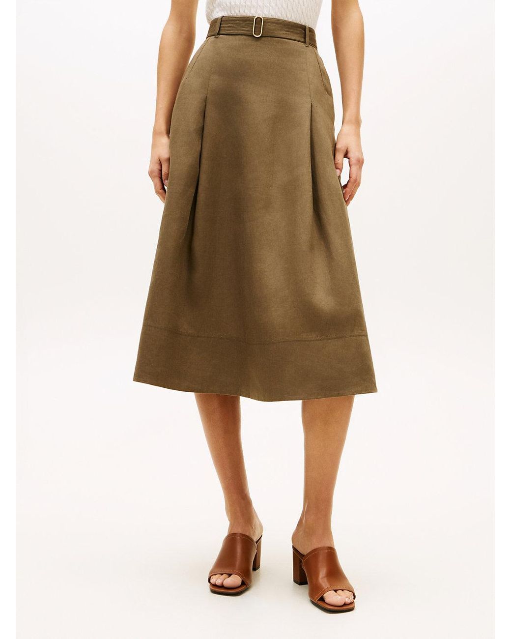 Jupe Midi Évasée Utilitaire En Pur Lin Tommy Hilfiger en coloris Natural