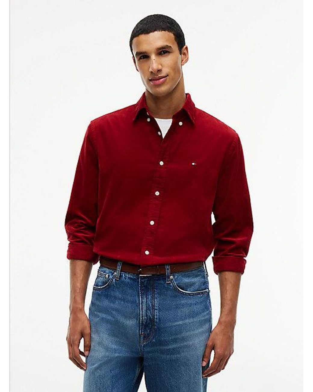 Tommy Hilfiger Red Regular Fit Fine Corduroy Shirt for men