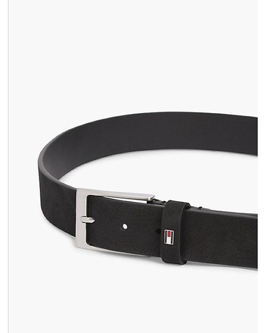 Tommy Hilfiger Black Leather Enamel Flag Rectangular Buckle Belt for men