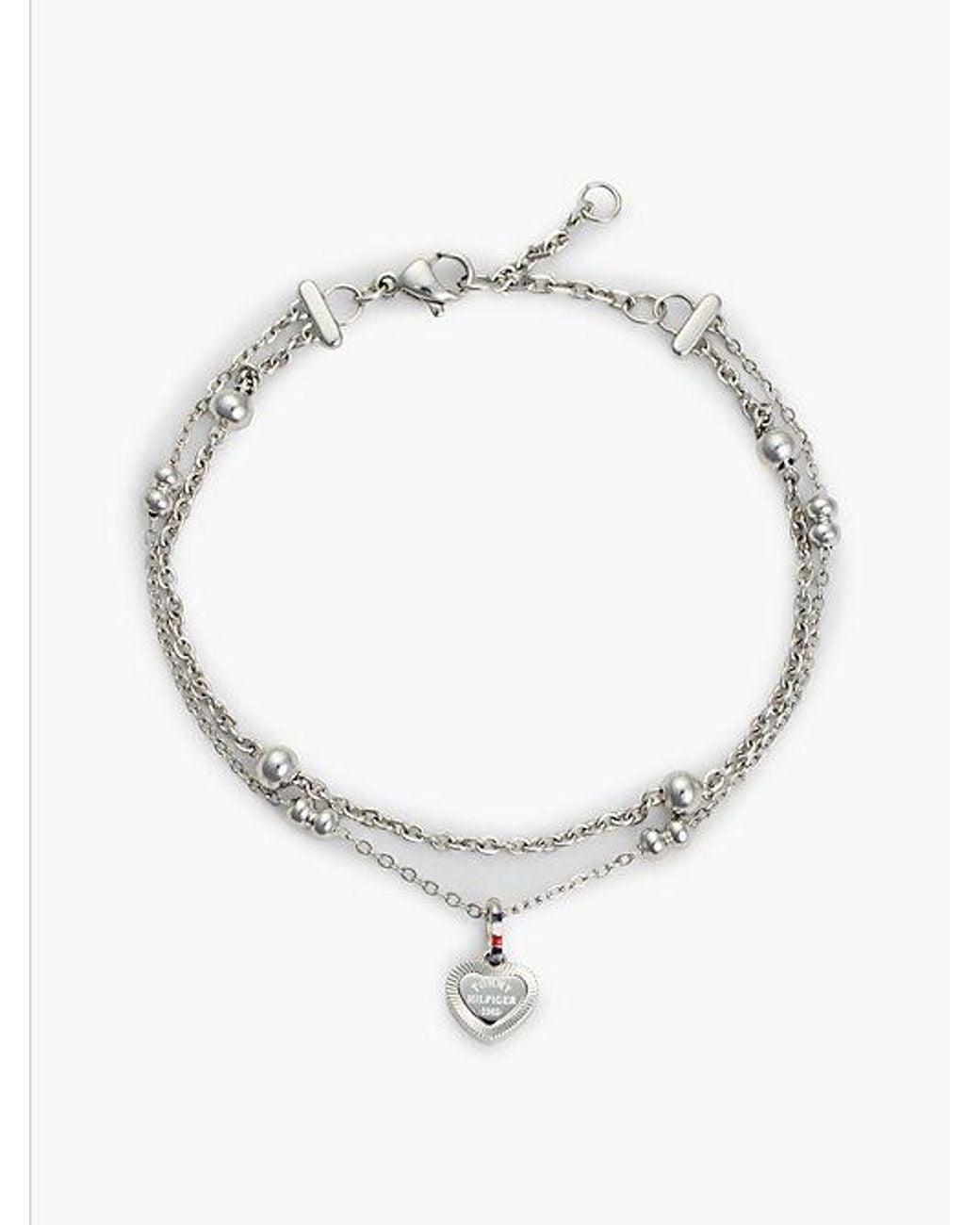Tommy Hilfiger White Stainless Steel Heart Charm Layered Bracelet