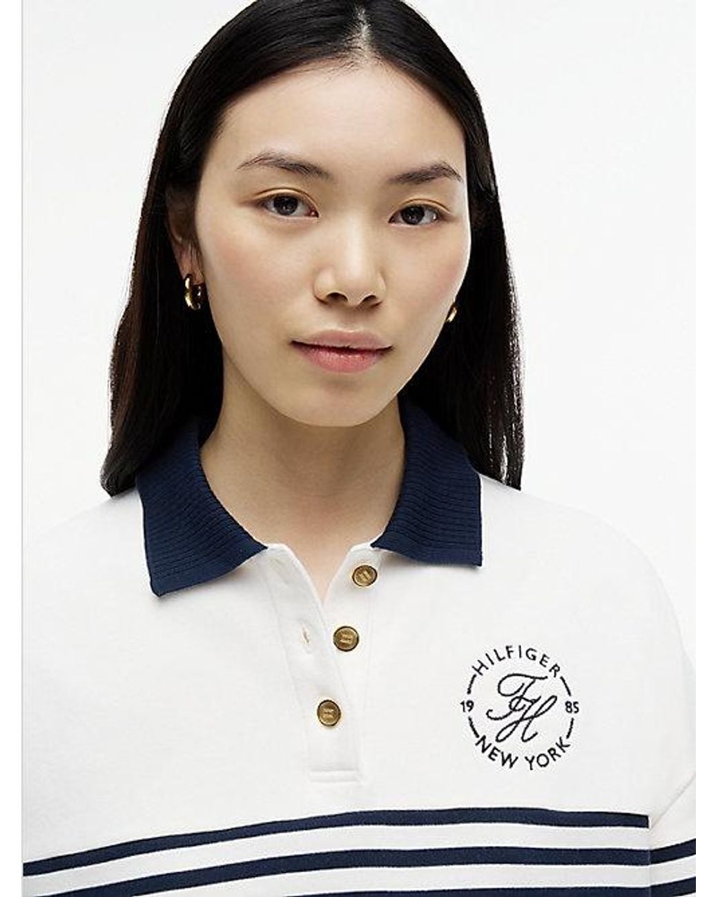 Tommy Hilfiger White Tone Button Relaxed Polo Sweatshirt