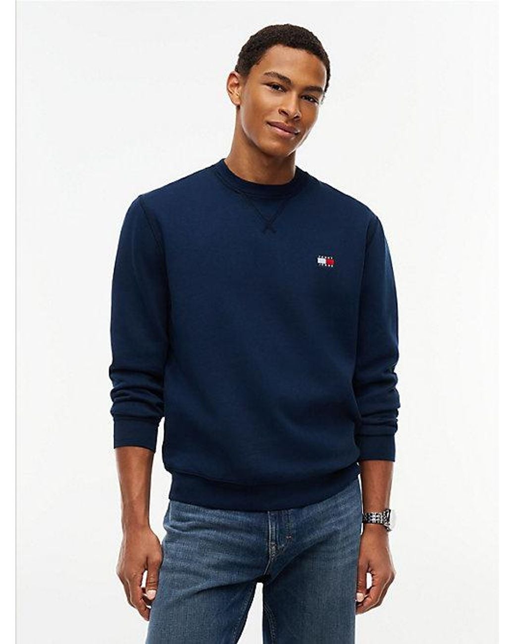 Tommy Hilfiger Blue Badge Fleece Crew Neck Sweatshirt for men