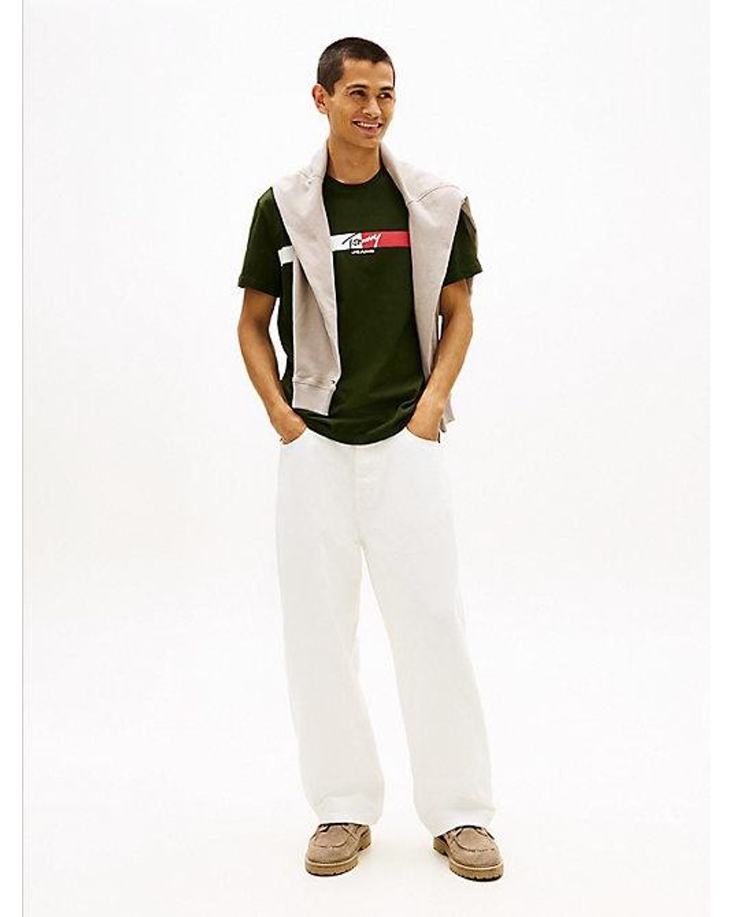 Tommy Hilfiger Green Signature Logo Jersey T-Shirt for men