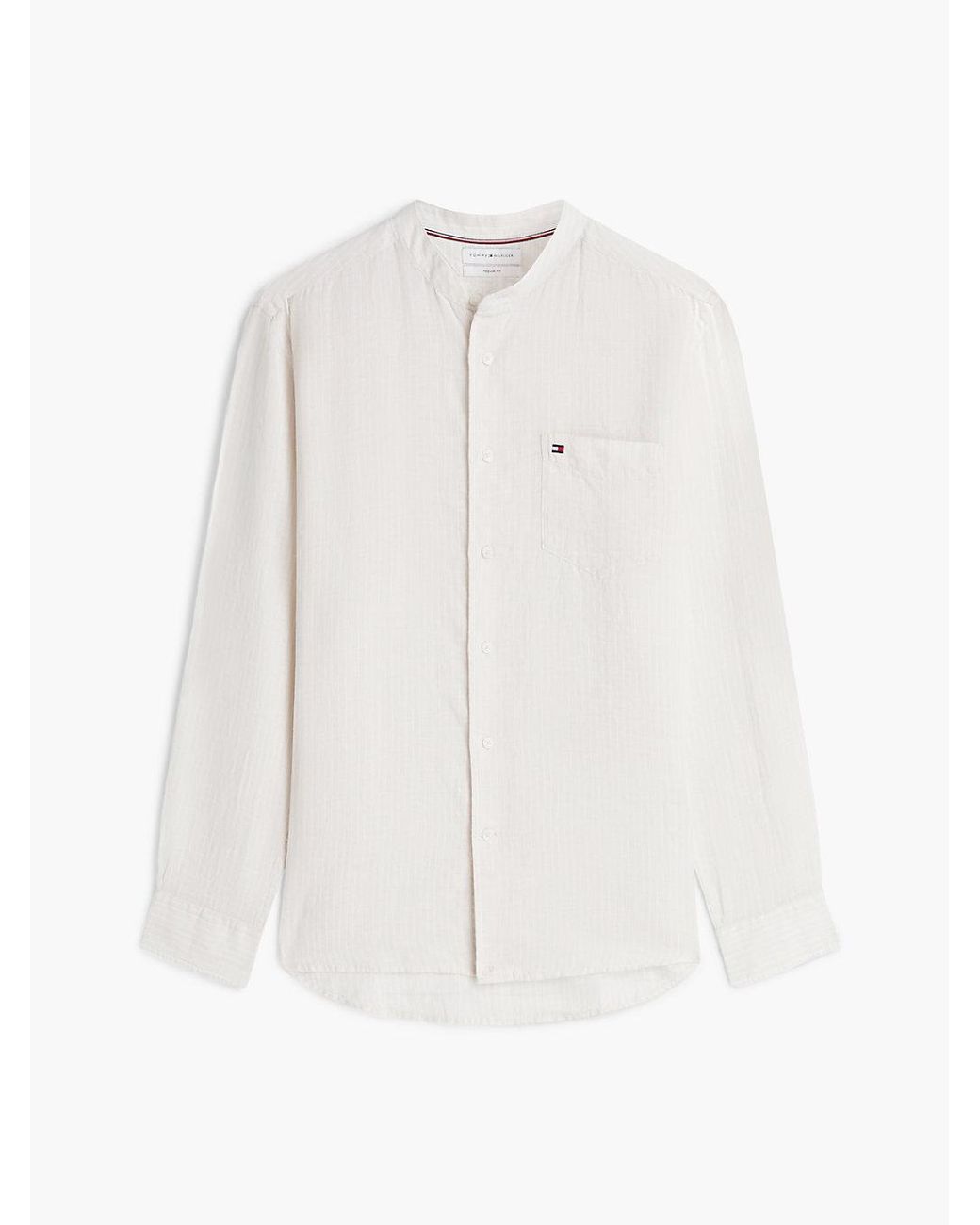 Tommy Hilfiger White Regular Fit Washed Linen Pinstripe Shirt for men
