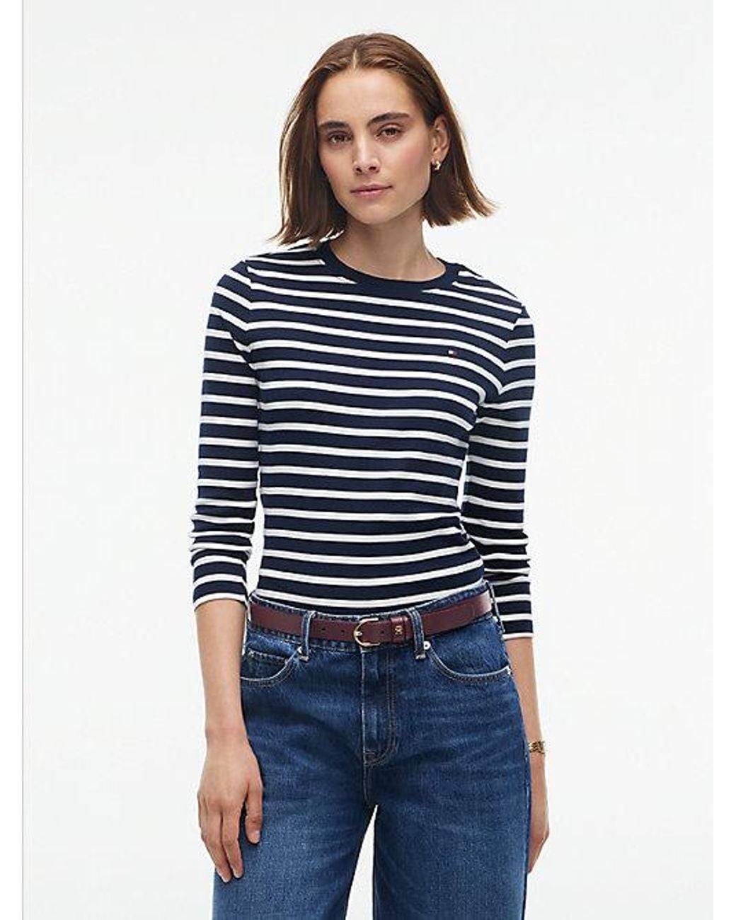 Tommy Hilfiger Blue Flag Embroidery Slim Long Sleeve T-Shirt