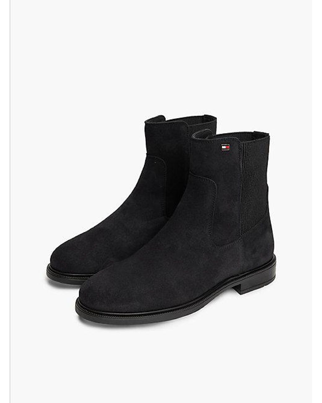Tommy Hilfiger Black Suede Enamel Flag Chelsea Boots