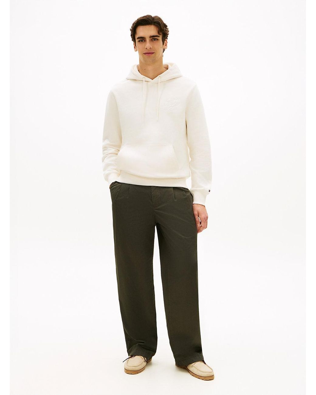 Tommy Hilfiger White Logo Embroidery Terry Hoody for men