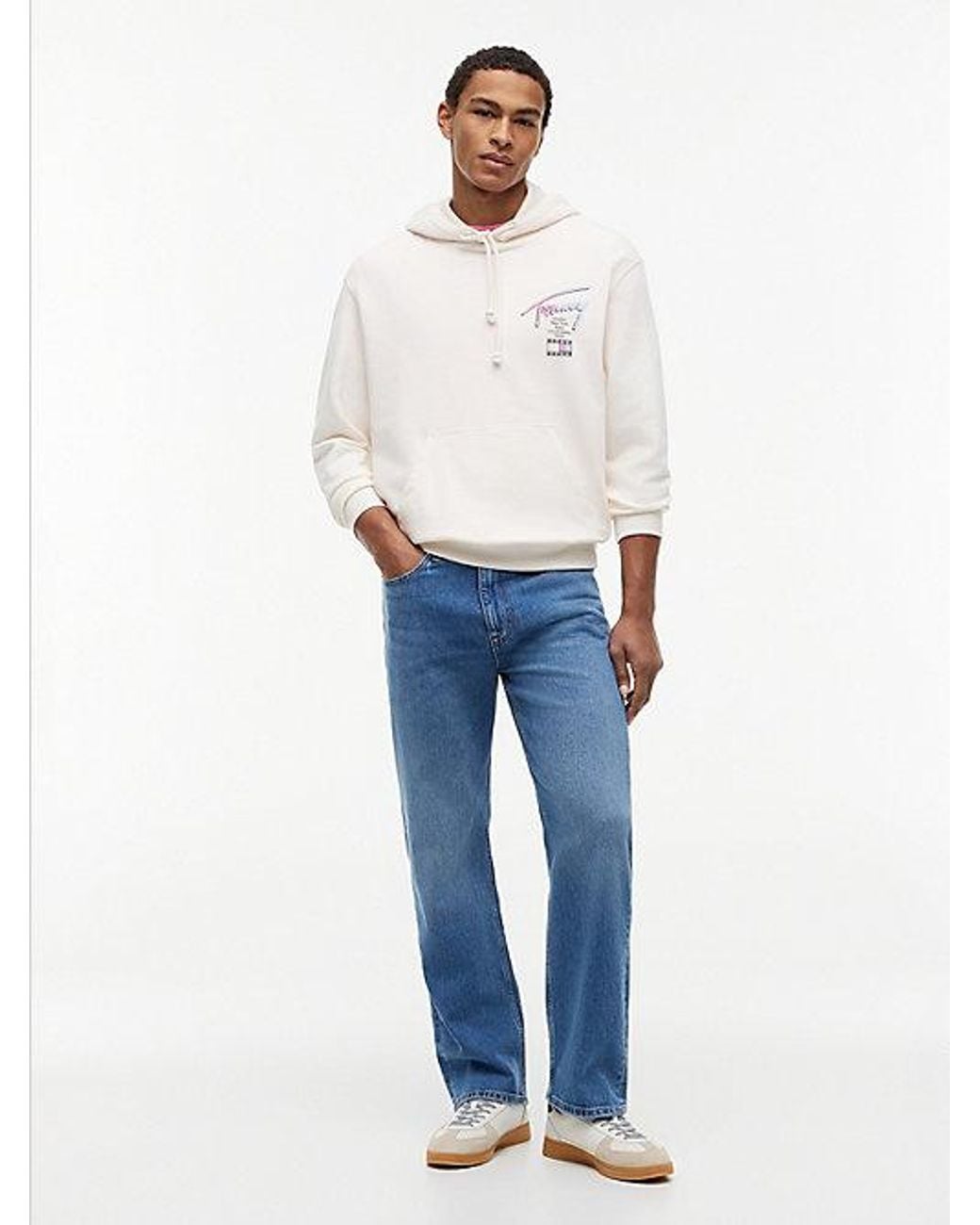 Tommy Hilfiger White Signature Back Logo Relaxed Hoody for men