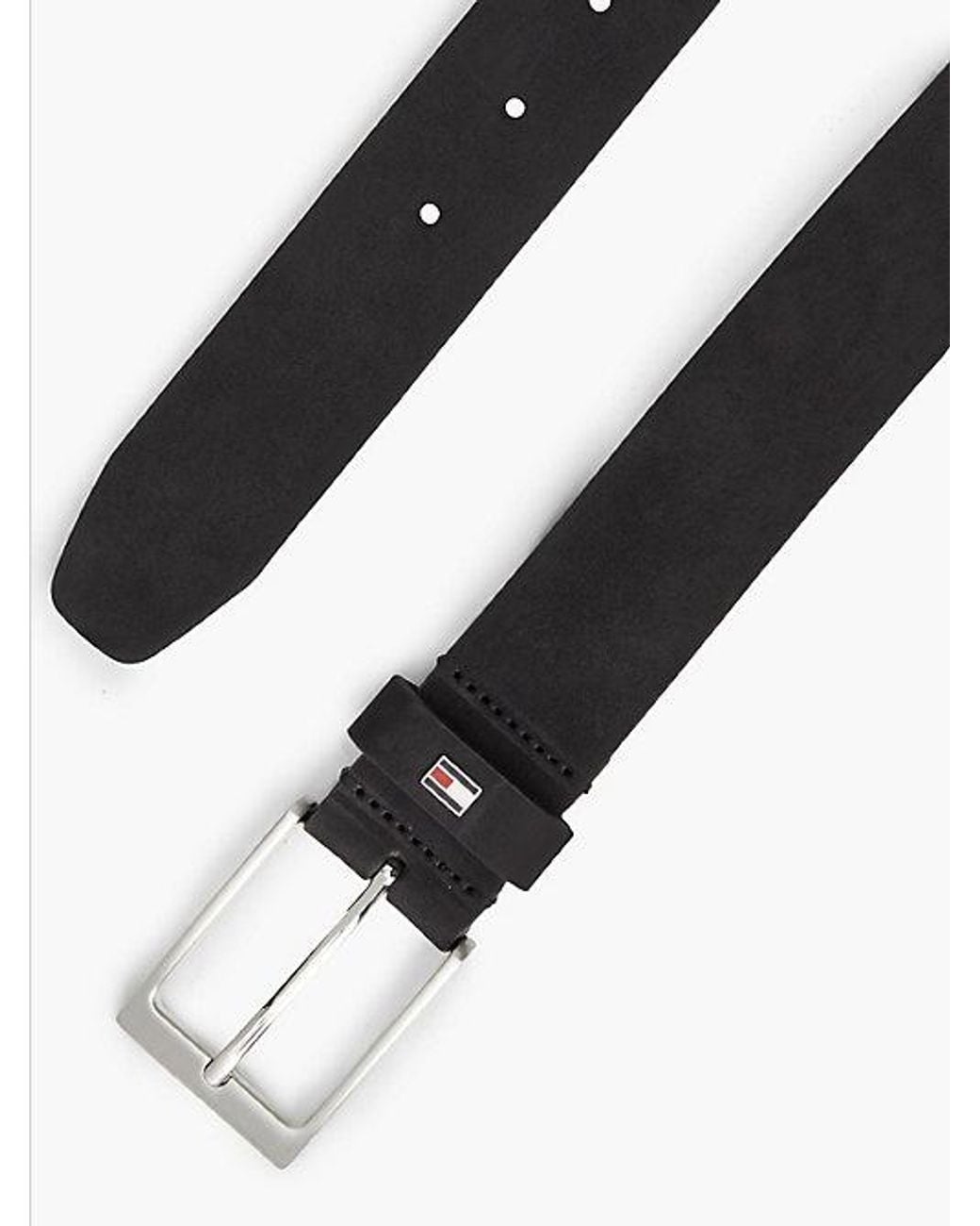 Tommy Hilfiger Black Leather Enamel Flag Rectangular Buckle Belt for men