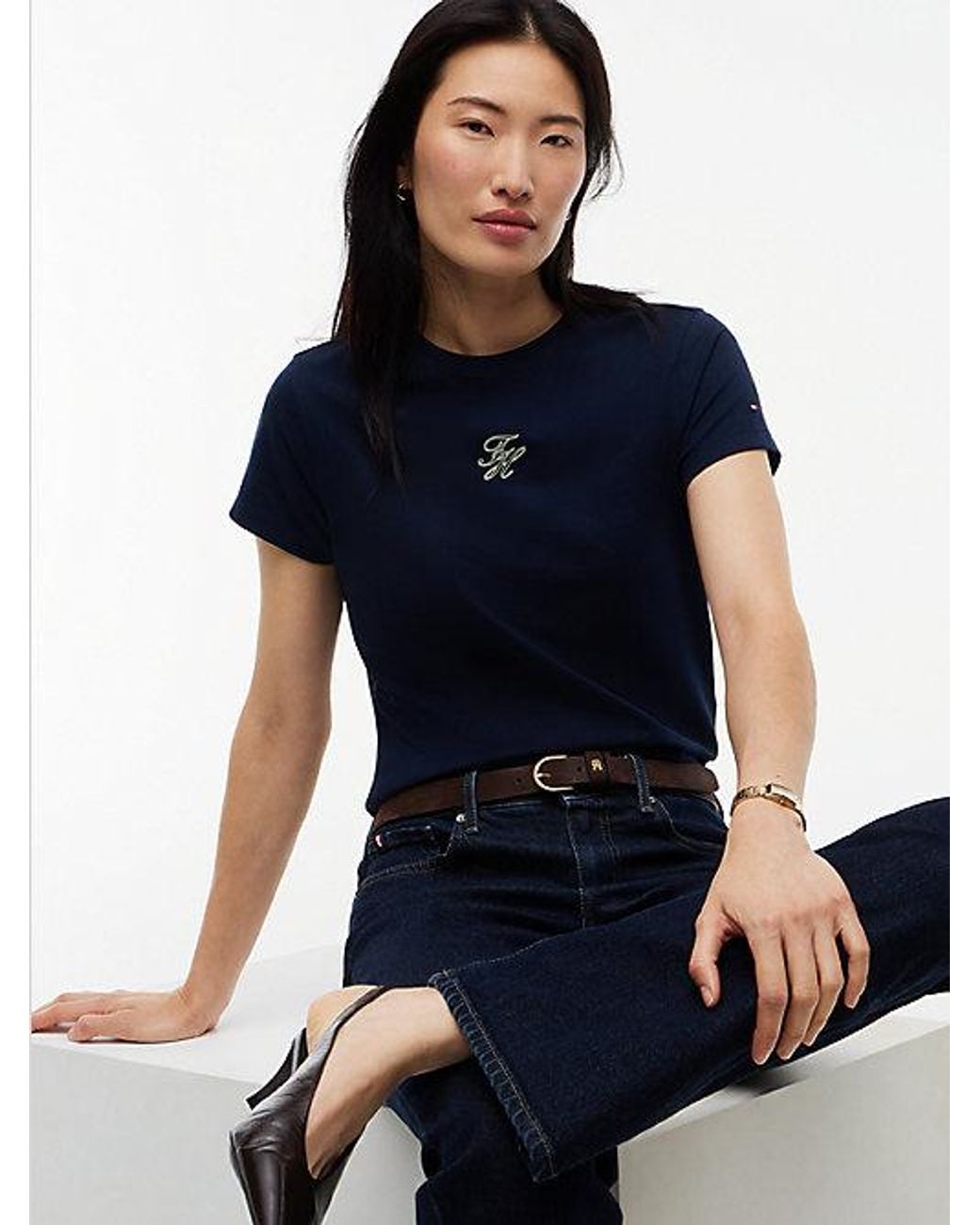 Tommy Hilfiger Blue Slim Fit Logo Embroidery T-Shirt