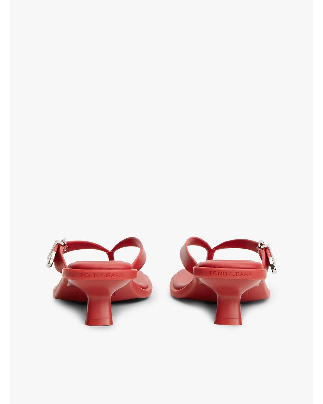 Tommy Hilfiger Red Leather Kitten Heel Toe Post Sandals