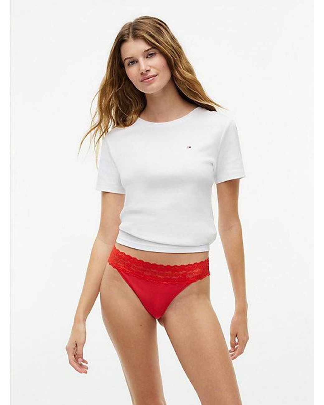 Tommy Hilfiger Red 3 Pack Logo Lace Trim Tanga Thongs