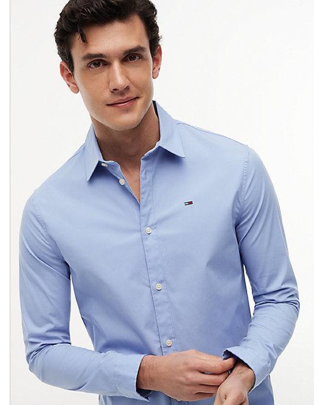 Tommy Hilfiger Blue S Slim Fit Poplin Dm0dm04405 L/s Shirts Woven Tops for men