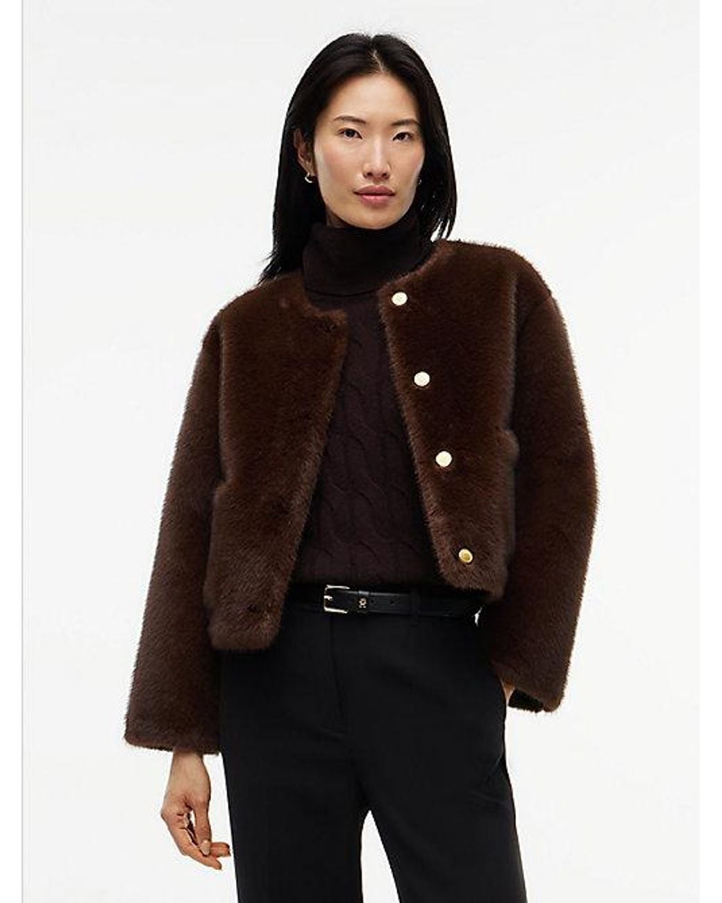 Tommy Hilfiger Brown Collarless Faux Fur Jacket