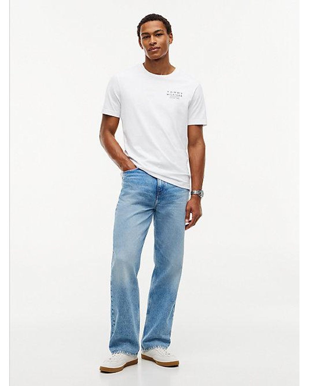 Tommy Hilfiger White Wavy Flag Back Graphic Jersey T-Shirt for men